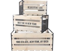 "LOFT & WOOD" Rechthoekige houten en metalen kist zwart x3