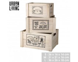 "LOFT & WOOD" SET VAN 3 RECHTHOEKIGE HOUTEN OPBERGKRATTEN