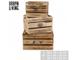 "LOFT & WOOD" Versierde houten kist x3 stuks H18cm/H20cm/H22cm
