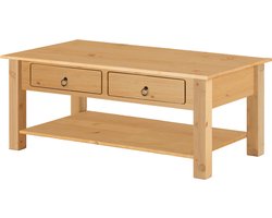 Loft24 | Ines - Salontafel met 2 Lades in Grenen Natuur (45 x 110 x 60 cm)