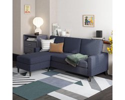 Loft24 | Kaci - Sofa 3 Zitplaatsen met Chaise Lounge in Linnen Blauw (88 x 204 x 149 cm)