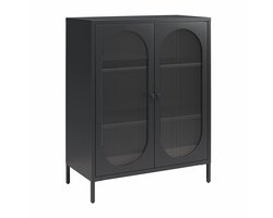 Loft24 | Luna - Kast Laag met 2 Glasdeuren in Metaal Zwart (102 x 80 x 40 cm)