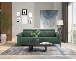 Loft24 | Lund - 3 - zitsbank met 2 handmatige relaxen in donkergroene stof (97 x 222 x 100 cm)