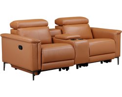 Loft24 | Lund - Dubbele relaxfauteuil met handmatige functie in lederPU cognac (97 x 194 x 100 cm)