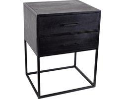 LOFT42 Evi Industrieel Nachtkastje met 2 lades - Zwart Mangohout - Metaal - 60x45x38