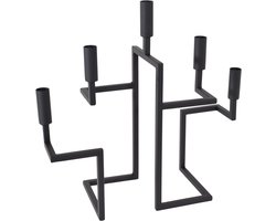 LOFT42 Hook – Moderne Zwarte 5-Armige Kandelaar van Metaal – Geometrisch Design – 42×44×16 cm