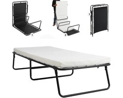 Logeerbed - Bed - Eenpersoonsbed - Opvouwbaar - 190x80cm - met 7cm Traagschuim Matras, Inklapbaar Gastbed met 2 Wielen - Bedden - Bankstel