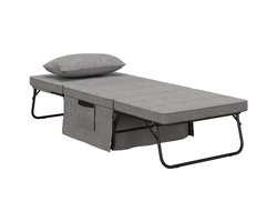 Logeerbed – Opklapbed – Slaapbank – Vouwbed – Fauteuil – 8 cm Matras – 5 Hoogtestanden Verstelbaar – 188x75x38 cm – Metaal