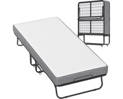Logeerbed opvouwbaar met 13 cm dikke traagschuimmatras opvouwbaar bed reisbed opvouwbaar met stalen frame en 4 vergrendelbare wielen zwart opklapbed metalen bed tot 200 kg - 200x90cm