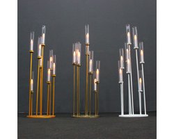 Loha-party® IJzeren Kandelaar-gouden metalen kaarsenhouders-Simulatie kaars-vloer kaarshouder-Elektronische veiligheidskaars-kaars transparant deksel-Feest decoratie-viersiering artikelen-kerst-bride to be-bruiloft-Goud-118cm-6 Kaarsen