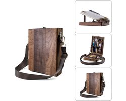Loha party® Schilderkisten - vintage opbergdoos voor kunstbenodigdheden - Veldezel - Multifunctionele houten doos - Schilderskoffer - draagbare schetsdoos met schouderriem