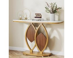 Loire Design Gouden Console Tafel met marmer look – Moderne Entreetafel met Witte Marmeren Top en Geometrisch Metalen Onderstel