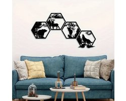 Loire Design Metalen wanddecoratie industrieel - 4 Delige Geometrische Bosdieren - Eland, Hert, Wolf, Beer in Berg- & Boomscènes - Natuur