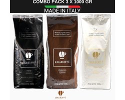 Lollo Caffè Nero, Classico, Oro - Topkwaliteit Koffiebonen - 3 x 1kg Profepakket - Napolitaanse gebrande koffie - Voor Delonghi, Siemens, Jura, Moccamaster, Krups, Philips, Sage koffiezetapparaten - Made in Italy