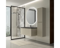 LOMAZOO Badkamermeubel Greige 100cm - Wastafel Zwart - Wastafelmeubel Beige Grijs - Wastafelkast Zwevend [MODENA]