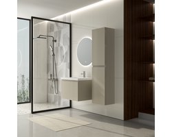 LOMAZOO Badkamermeubel Greige 60cm - Wastafel Wit - Wastafelmeubel Beige Grijs - Wastafelkast Zwevend [MODENA]