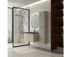 LOMAZOO Badkamermeubel Greige 80cm - Wastafel Zwart - Wastafelmeubel Beige Grijs - Wastafelkast Zwevend [MODENA]