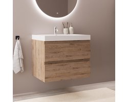 LOMAZOO Badkamermeubel Licht Eiken 60 cm - Wastafel Wit - Wastafelmeubel - Wastafelkast Zwevend [MONACO]