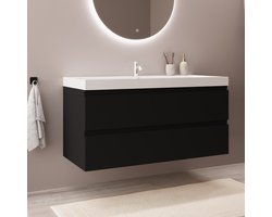 LOMAZOO Badkamermeubel Mat Zwart 100cm - Wastafel Wit - Wastafelmeubel - Wastafelkast Zwevend [MONACO]