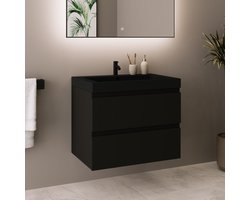 LOMAZOO Badkamermeubel Mat Zwart 60 cm - Wastafel Zwart - Wastafelmeubel - Wastafelkast Zwevend [MONACO]