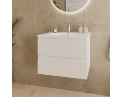 LOMAZOO Badkamermeubel - Wastafel Wit - Wastafelmeubel - Wastafelkast Zwevend - Wastafelonderkasten - Badmeubel - Glanzend Wit - 60 cm - MARENZA
