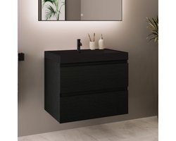 LOMAZOO Badkamermeubel - Wastafelmeubel 60 cm Zwart Eiken - Wastafel zwart [MONACO]