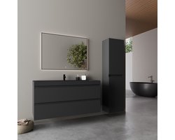 LOMAZOO Badkamermeubelset - Wastafel Zwart - Kolomkast - Wastafelmeubel - Wastafelkast Zwevend - Wastafelonderkasten - Badmeubel - Mat Zwart - 100 cm - AVALON