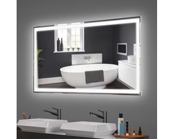 LOMAZOO Badkamerspiegel met LED verlichting - Badkamer Spiegel - Spiegel Badkamer - Spiegel Douche - Verwarming Anti Condens - 120 x 60 cm [MEMPHIS]