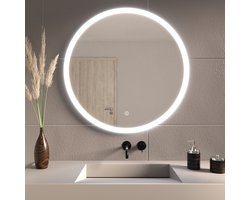 LOMAZOO Badkamerspiegel met LED verlichting - Badkamer Spiegel - Spiegel Badkamer - Spiegel Douche - Verwarming Anti Condens - 80 cm rond [BOSTON]