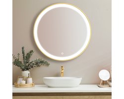 LOMAZOO Badkamerspiegel met Verlichting - Goud - Spiegel met Verlichting - Badkamer spiegel - 70 cm Rond [MIAMI]