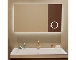 LOMAZOO Badkamerspiegel met Verlichting - Met Make-up Spiegel - Badkamer spiegel - 100 x 60 cm - Rechthoek [MARSEILLE]