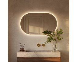 LOMAZOO Badkamerspiegel Met Verlichting - Met Verwarming - Led Spiegel Badkamer - Ovale Spiegel - 100 x 60 cm GENUA