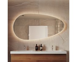 LOMAZOO Badkamerspiegel Met Verlichting - Met Verwarming - Organische Spiegel - Asymetrische Spiegel - 140 x 71 cm ADANA