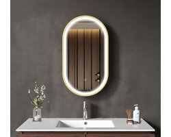 LOMAZOO Badkamerspiegel Met Verlichting - Spiegel met Verlichting - Led Spiegel Badkamer - Ovale Spiegel - Goud - 40 x 70 cm - BERLIN