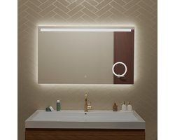 LOMAZOO Badkamerspiegel met Verlichting - Spiegel met Verlichting - Met Make-up Spiegel - Badkamer spiegel - 100 x 60 cm - Rechthoek [RIVIERA]