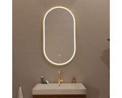 LOMAZOO Badkamerspiegel met Verlichting - Spiegel met Verlichting - Spiegel Goud - Badkamer spiegel - 50 x 90 cm - Ovaal [HAMBURG]