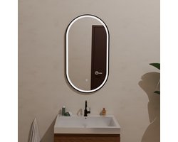 LOMAZOO Badkamerspiegel met Verlichting - Spiegel met Verlichting - Spiegel Zwart - Badkamer spiegel - 50 x 90 cm - Ovaal [LEIPZIG]