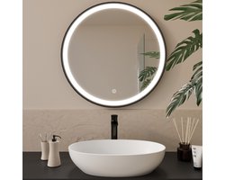 LOMAZOO Badkamerspiegel met Verlichting Zwart - Spiegel met Verlichting - Badkamer spiegel - 70 cm Rond [BOLOGNA]