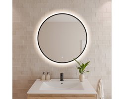 LOMAZOO Badkamerspiegel met Verlichting Zwart - Spiegel met Verlichting en Verwarming - Badkamer spiegel LED - 80 cm Rond [TORINO]