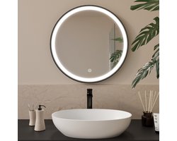 LOMAZOO Badkamerspiegel Zwart met LED verlichting - Badkamer Spiegel - Spiegel Badkamer - Spiegel Douche - Verwarming Anti Condens - 60 cm rond [MILANO]