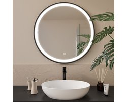 LOMAZOO Badkamerspiegel Zwart met LED verlichting - Badkamer Spiegel - Spiegel Badkamer - Spiegel Douche - Verwarming Anti Condens - 80 cm rond [FLORENCE]