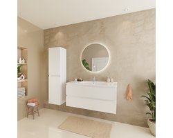 LOMAZOO Badmeubelset Glanzend Wit 100 cm - Wastafel Wit - Badkamermeubel set - Wastafelmeubel Glanzend Wit - Badkamerkast hoog [VERONA]