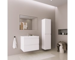 LOMAZOO Badmeubelset Glanzend Wit 60 cm - Badkamermeubel set - Wastafelmeubel - Badkamerkast hoog [AVALON]