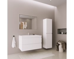 LOMAZOO Badmeubelset Glanzend Wit 80 cm - Badkamermeubel set - Wastafelmeubel - Badkamerkast hoog [AVALON]