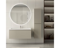 LOMAZOO Badmeubelset Greige 100 cm - Wastafel Wit - Badkamermeubel set Beige Grijs - Wastafelmeubel - Badkamerkast hoog [SORRENTO]