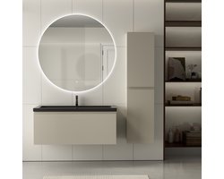 LOMAZOO Badmeubelset Greige 100 cm - Wastafel Zwart - Badkamermeubel set Beige Grijs - Wastafelmeubel - Badkamerkast hoog [SORRENTO]