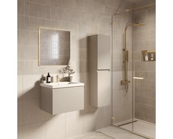 LOMAZOO Badmeubelset Greige 60 cm - Wastafel Wit - Badkamermeubel set Beige Grijs - Wastafelmeubel - Badkamerkast hoog [SORRENTO]