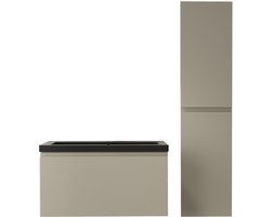 LOMAZOO Badmeubelset Greige 80 cm - Wastafel Zwart - Badkamermeubel set Beige Grijs - Wastafelmeubel - Badkamerkast hoog [SORRENTO]