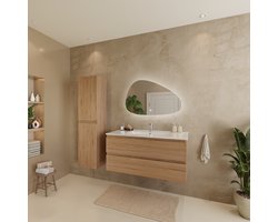 LOMAZOO Badmeubelset Licht Eiken 100 cm - Wastafel Wit - Badkamermeubel set - Wastafelmeubel Licht Eiken - Badkamerkast hoog [VERONA]