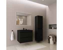 LOMAZOO Badmeubelset Mat Zwart 60 cm - Wastafel Zwart - Badkamermeubel set - Wastafelmeubel - Badkamerkast hoog [AVALON]